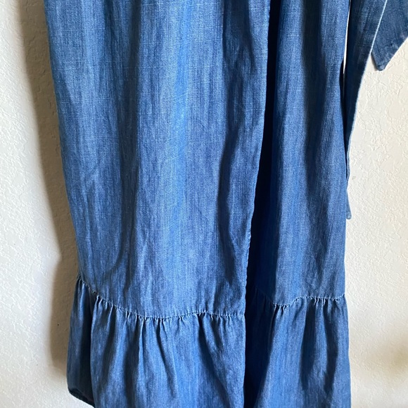 J.Crew Grand Lily Drapey Chambray Denim Blue Wrap Ruffle Hem Midi Dress 4 - Picture 9 of 16